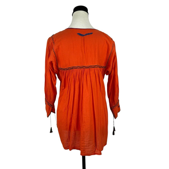 Handmade Tunic Top Womens M Orange Boho Chic Hippie Embroidered Peasant Festival - Picture 4 of 11